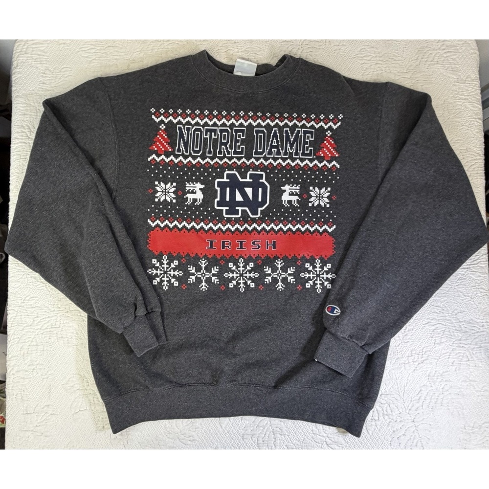 Vintage Champion Notre Dame Sweatshirt Christmas Sweater Eco Fleece M